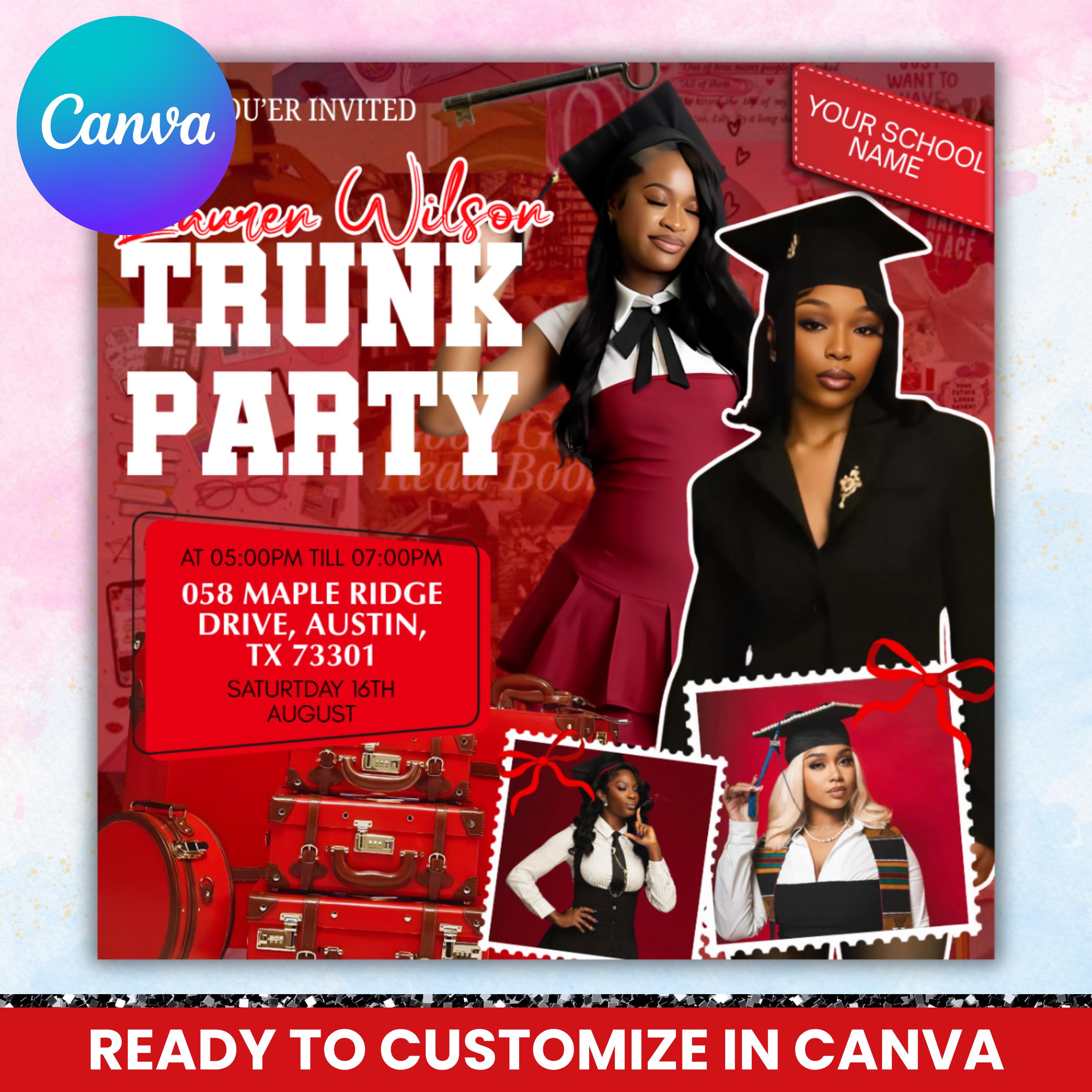 Graduation Trunk Party Invitation, College Send Off, Editable Template ...