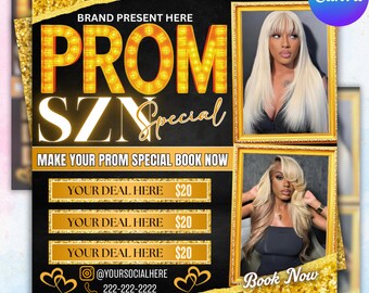 Prom Booking Flyer, Prom Szn Special Flyer, Prom Season Special Deal Flyer, Homecoming Flyer, MUA Lashes Nails Hair Braids wig Flyer, canva