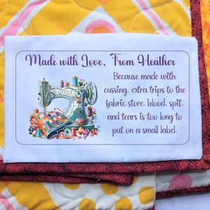 Personalized Sew In Quilt Label Sublimated Poplin blanket patch Handmade with Love