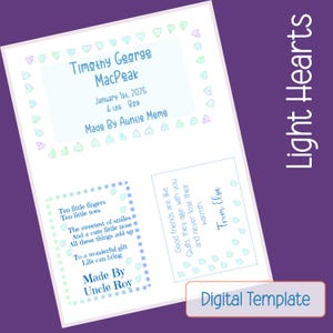 Digitale Quilt-Label-Vorlage bearbeitbare Canva Nähen Stoff Tag Decke Patch personalisiertes Design Aquarell Herz Speicher handgemachtes Geschenk Baby