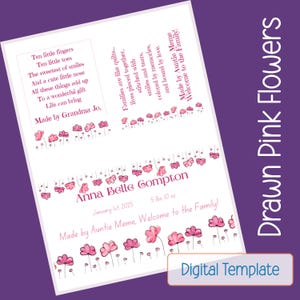 Quilt Label Template Digital Download Printable Design Flower Pattern Fabric Patch Custom Tag for Blanket Identification Marker Handmade