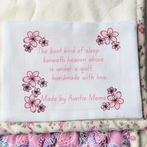 Personalized Quilt Label Sew in Fabric Patch Quilter Gift Idea Custom Quilting Tag Baby Blanket Identification Handmade Memory Sublimated