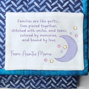 Custom Quilt Label Fabric Patch Handmade Tag Baby Blanket Identification Marker Sleepy Moon Design Signature Textile Addition Heirloom Piece