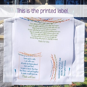 Custom Quilt Label Fabric Patch Sew on Blanket Tag Baby Gift Handmade Quilting Textile Identification Sublimated Design Colorful Streamers