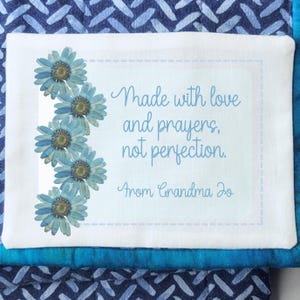 Personalized Quilt Label Fabric Tag for Blanket Identification Patch Sewing Memory Textile Signature Piece Custom Handmade Name Flower