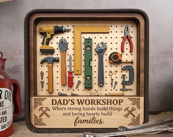 Dad Workshop 3D Shadow Box Decor, Carpenter Dad Wooden Display, Tool Workshop Shelf Decor, Woodworker Gift for Dad