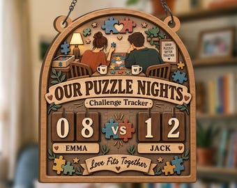 Personalized Puzzle Challenge Tracker, Couple Puzzle Night Sign, Custom Jigsaw Score Keeper, Game Night Gift, Puzzle Lover Decor