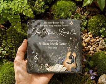 Music Memorial Garden Stone, Guitar Memorial Plaque, Personalized Sympathy Garden Decor, Custom Outdoor Remembrance Gift