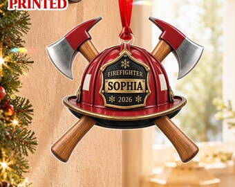 Personalized Firefighter Ornament, Fire Helmet Christmas Ornament, Custom Name Firefighter Gift, Firefighter Holiday Keepsake
