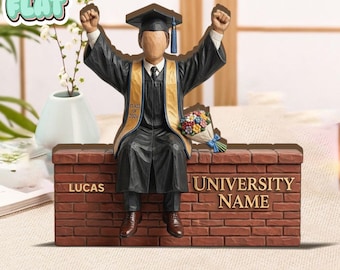 Blocchetto di legno piatto 2D personalizzato per la laurea, statuetta regalo personalizzata per laureati, ricordo della classe del 2026, insegna decorativa con il nome dell'università