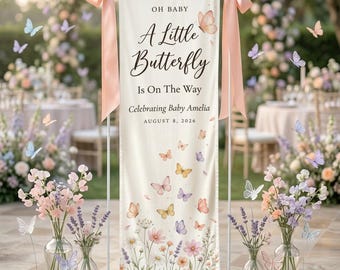 Butterfly Baby Shower Banner, Oh Baby Baby Shower Welcome Sign, Personalized Baby Shower Backdrop, Custom Baby Shower Party Decor
