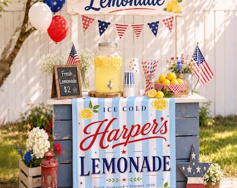 Patriotic Lemonade Stand Banner, Summer Lemonade Decor, Fourth of July Party Banner, Backyard BBQ Decoration