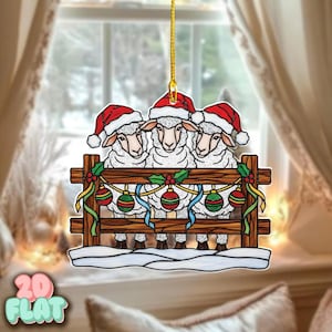 Schaf, der 2D FLACHE Verzierung, niedliche Bauernhoftier-Weihnachtsdekoration, lustiges Schaf-Liebhaber-Geschenk, rustikale Landhaus-Weihnachtsbaum-Dekor, Barnyard-Stil guckt