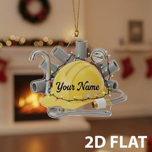 Klempner Weihnachten 2D FLACHE Verzierung, personalisierte Schutzhelm-Weihnachtsdekoration, benutzerdefinierter Name Klempner-Arbeiter-Verzierung, Handwerker-Weihnachtsgeschenk