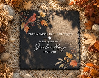Personalized Memorial Plaque, Cardinal Remembrance Gift, In Loving Memory Keepsake, Fall Memorial Decor, Sympathy Gift for Loss