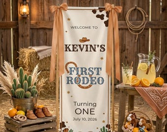 My First Rodeo Banner, Cowboy First Birthday Sign, Western Birthday Welcome Banner, Rustic Rodeo Party Decor
