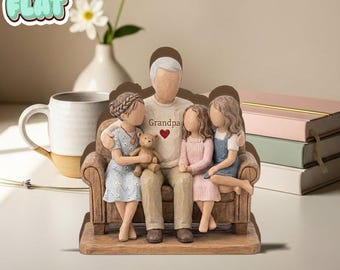 Custom Grandpa and Grandkids 2D FLAT Wooden Block, Personalized Grandpa Gift, Grandpa with Grandchildren Wooden Sculpture, Family Keepsake