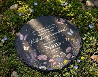 Personalized Nana Memorial Garden Stone, Wildflower Sympathy Plaque, Butterfly Remembrance Gift, In Loving Memory Decor
