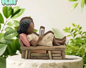 African Young Girl Reading 2D FLAT Wooden Block, Black Culture Home Decor, Book Lover Gift, Cultural Black Block Art, Reader Shelf Decor