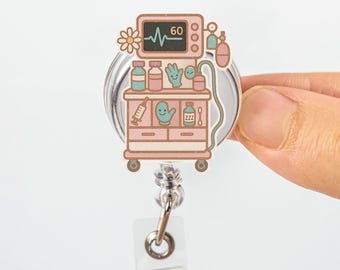 Anesthesia Badge Reel, Cute Anesthesiologist ID Holder, Medical Cart Badge Clip, OR Nurse Gift, Funny Hospital Badge Reel