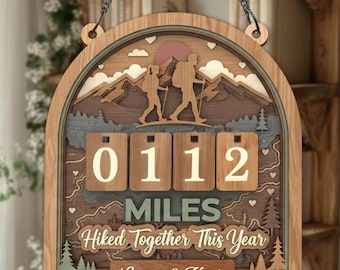 Couples Hiking Miles Tracker Sign, Personalized Hike Distance Counter,Valentine Couple Gift, Anniversary Adventure Decor,Outdoor Couple Gift