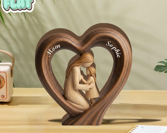 Personalized Mom and Daughter 2D FLAT Wooden Block, Custom Name Family Keepsake Decor, Mothers Day Gift, Rustic Wood Table Sign