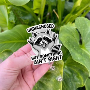 Funny Raccoon Badge Reel, Undiagnosed But Something Ain’t Right ID Holder, Quirky Nurse Clip, Humor Badge, Mental Health Gift, Raccoon Clip