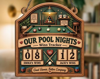 Personalized Pool Wins Tracker, Couple Billiards Score Sign, Custom Game Night Gift, Pool Lover Gift, Yearly Win Counter