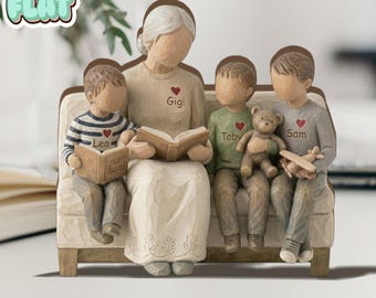 Personalized Grandma 2D FLAT Wooden Block, Grandmother With Grandkids,Custom Family Keepsake, Mothers Day Gift For Grandma,Nana Reading Kids