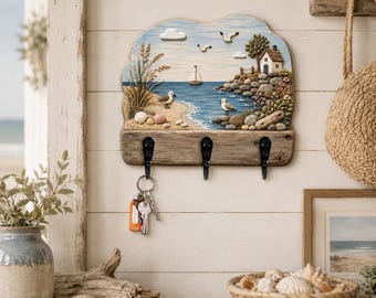 Portachiavi a tema costiero, portachiavi per casa al mare, decorazione murale a tema marino, organizer per l'ingresso a tema oceano, regalo di inaugurazione nautico