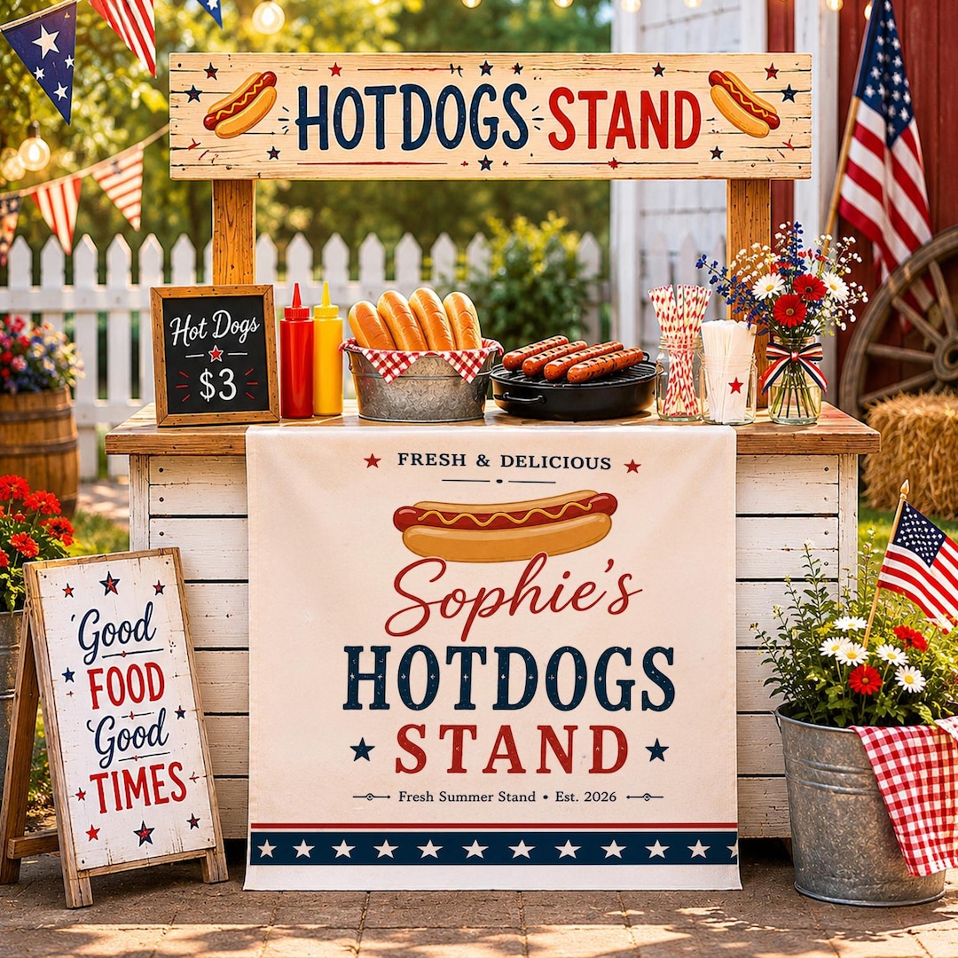 Hot Dog Stand Banner, Patriotic BBQ Party Decor, 4th of July Cookout ...