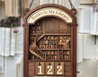 Number of Books in Library Tracker, Personalized Reading Count Sign, Wooden Home Library Decor, Custom Book Lover Gift