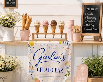 Custom Gelato Bar Banner, Italian Ice Cream Stand Decor, Amalfi Coast Party Sign, Summer Dessert Bar Poster