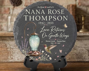 Personalized Memorial Garden Stone, Remembrance Plaque with Hummingbird and Lantern, Sympathy Gift, Memory Garden Decor
