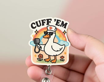 Cuff 'Em Goose Badge Reel, Funny Nurse ID Holder, BP Cuff Nurse Gift, Cute RN Badge Clip, Quirky Medical Accessory for Clinic, Rn id Holder