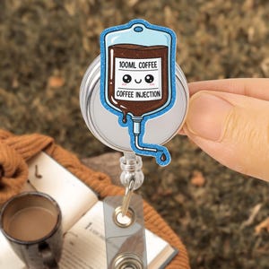 Coffee IV FAUX glitter Badge Reel, Funny Nurse Badge Holder, Coffee Injection ID Clip, Medical Badge Reel, Cute Coffee Lover Gift, Rn Nurse