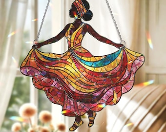 African American Woman Dancer ACRYLIC Hologram Window Hanging, Black History Month Decor, Cultural Art Suncatcher, Empowered Woman Gift