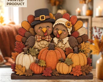 Thanksgiving Turkey 2D FLAT Wooden Block, Pilgrim Turkey Fall Decor, Pumpkin Harvest Shelf Sitter, Autumn Farmhouse Decoration