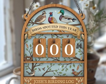 Letrero personalizado para el seguimiento de aves, registro personalizado para la observación de aves, rastreador de números de madera desplegable, regalo para amantes de la naturaleza, decoración para el conteo de aves en el jardín