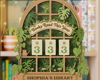 Letrero de madera personalizado con plantas para leer, decoración de pared con los libros leídos este año, letrero de biblioteca con nombre personalizado para amantes de los libros y lectores.