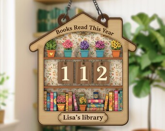 Vintage Reading Tracker Sign, Personalized Books Read Counter, Wooden Book Tracker, Retro Bookshelf Decor, Custom Reader Gift, Library Sign