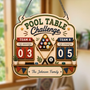 Pool Table Challenge Tracker, Personalized Family Pool Scoreboard, Billiards Competition Sign, Wooden Game Night Score Keeper