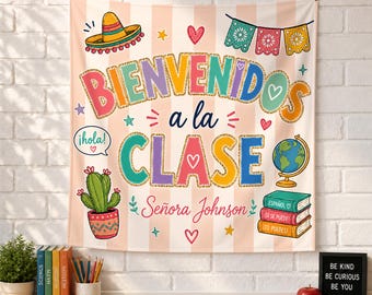 Personalized Spanish Classroom Tapestry, Bienvenidos a la Clase Banner, Spanish Teacher Decor, Custom Classroom Sign