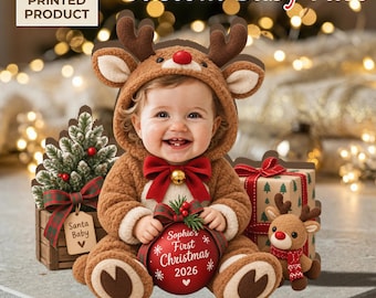 Personalized Baby First Christmas 2D FLAT Wooden Block, Custom Baby Photo Keepsake, First Christmas Gift, Baby Christmas Decor, Newborn Gift