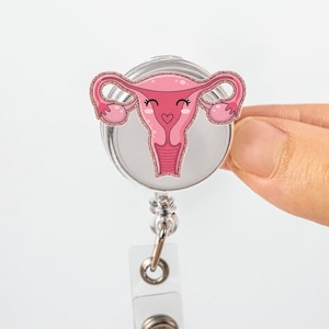 Cute Uterus Badge Reel, Funny Gyno Nurse ID Holder, OB GYN Badge Clip, Women’s Health Badge Reel, Medical Gift for Nurse or Midwife