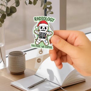 Christmas Radiology Badge Reel, Christmas Xray Tech ID Holder, Funny Skeleton RT Badge Clip, Holiday Radiologic Tech Gift