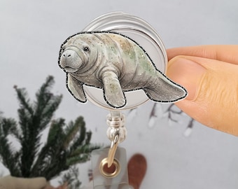 Manatee Badge Reel, Cute Sea Cow ID Holder, Ocean Animal Nurse Badge, Marine Life Retractable Reel, Gift for Vet Tech or Diver