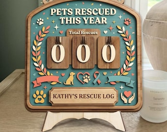 Personalized Pet Rescue Tracker Sign, Pets Rescued Counter Board, Custom Animal Rescue Log, Wooden Volunteer Milestone Decor