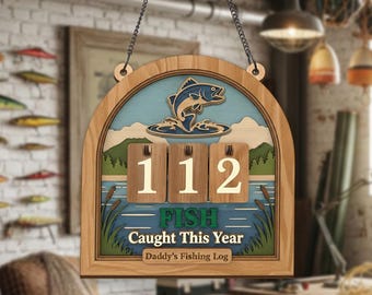Fish Caught This Year Tracker Sign, Wooden Fishing Log Counter, Dad Fishing Gift, Lake Cabin Decor, Angler Catch Board, Fishing Lover Gift