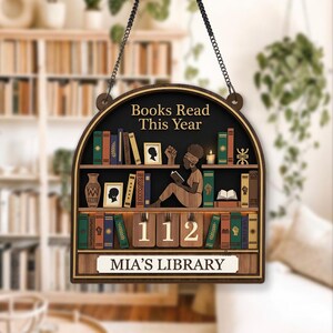 Books Read This Year Tracker Sign, African Reader Gift, Black Woman Reading Decor, Personalized Library Bookshelf Wall Art